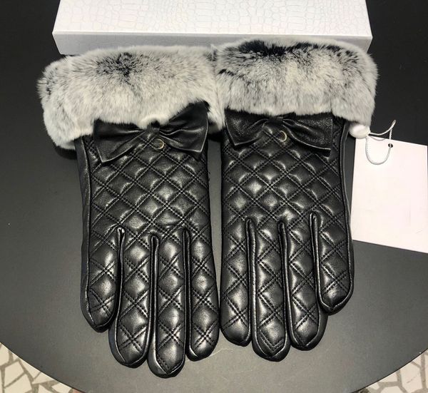 

winter leather fur gloves glove bow women fleece lined glove, Blue;gray