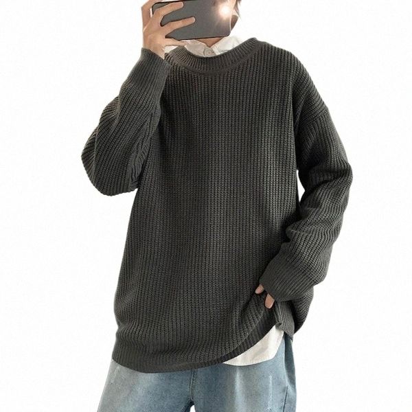

men's sweaters men's sweaters black sweater men crewneck korean fashion solid color long sleeve shirts loose fit casual pullover j, White;black