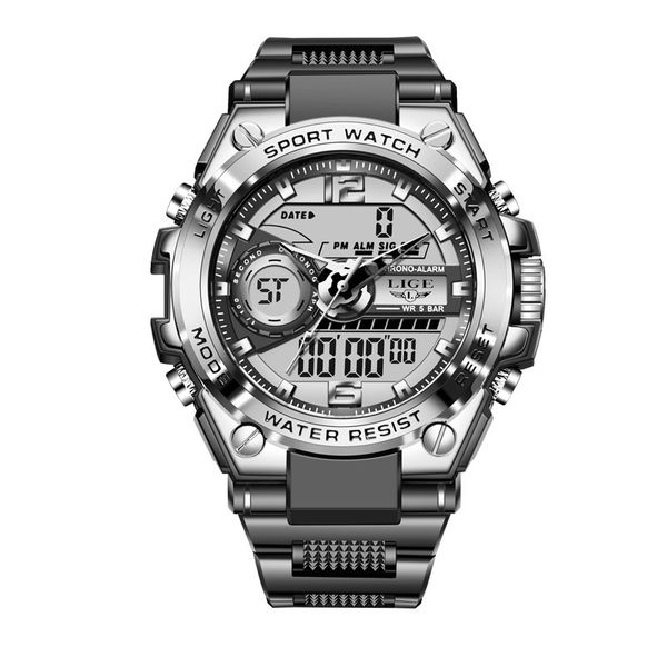 

2022 newst lige double display electronic quartz watch new design luminous wristwatches waterproof, Slivery;brown