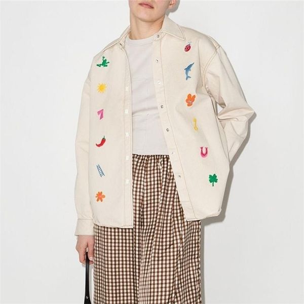 

womens jackets colorful embroidered women jacket single breasted turndown collar long sleeve female coat 220901, Black;brown