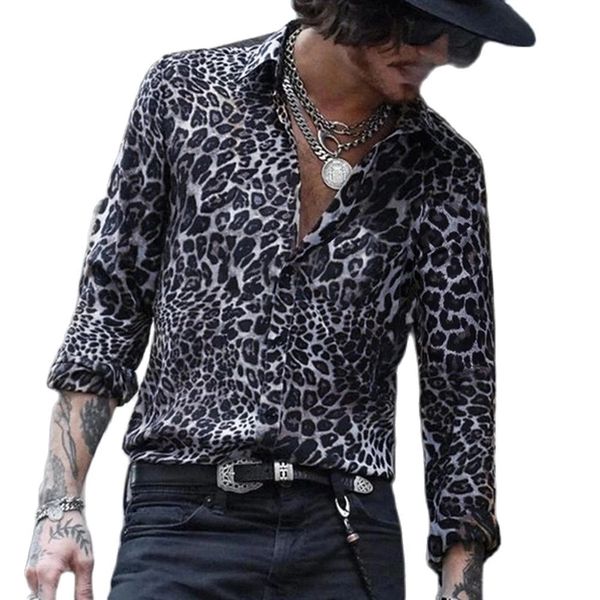 

men shirt leopard print long sleeve vacation casual tees, White;black