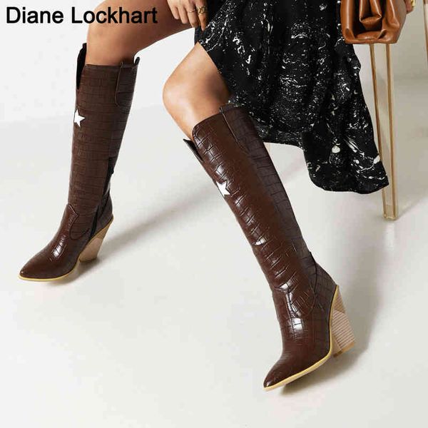 

boots large size 41-45 fashion wedge shoes for woman pointed toe high heel women's cowboy bottes 2021 new winter knee women 220901, Black