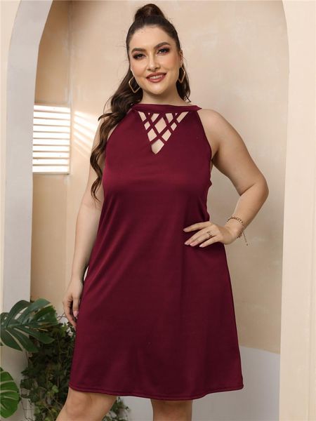

plus size dresses for women chic casual sleeveless black knee dress polyester
