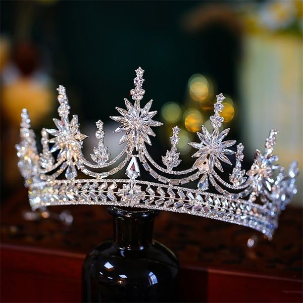 

wedding hair jewelry baroque luxury crystal crown queen flowers bridal tiaras women beauty pageant accessories 220831, Slivery;golden