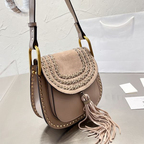

women handbags cowhide designer bag round saddle tassel shoulder bags hard girls fashion purses