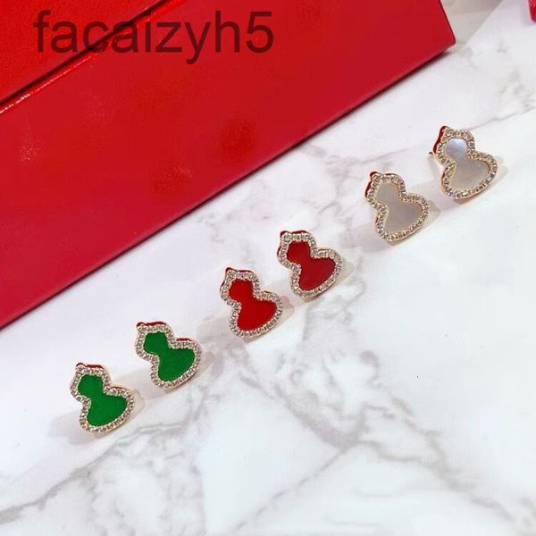 

charm designer kirin gourd earrings 925 sterling silver plated 18k gold red agate white fritillaria green chalcedony ferro earrings7gl2, Golden