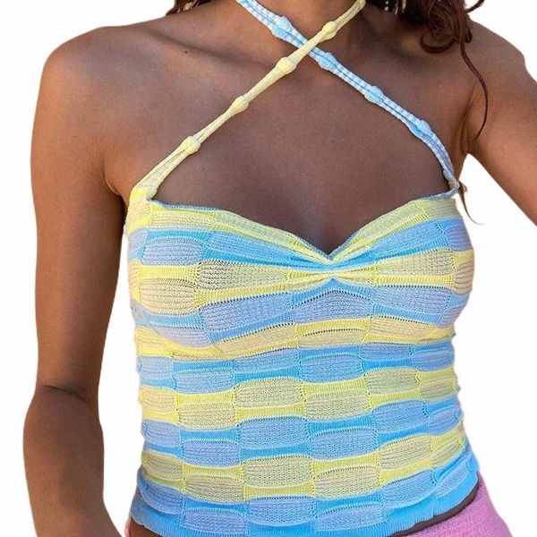 

women's tanks & camis women's tanks & camis 2022 summer fashion knitting crop women lace up halter sleeveless slim street casual l, White