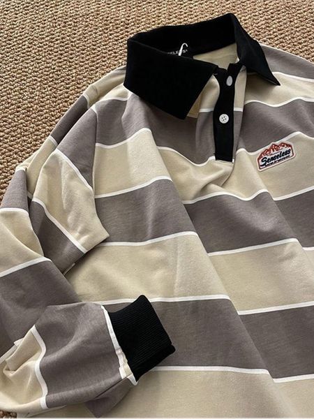 

women s t shirt striped polo shirt women japan retro long sleeved men loose trend couple bf lapel sweatshirt preppy hip hop cool shirts 2209, White
