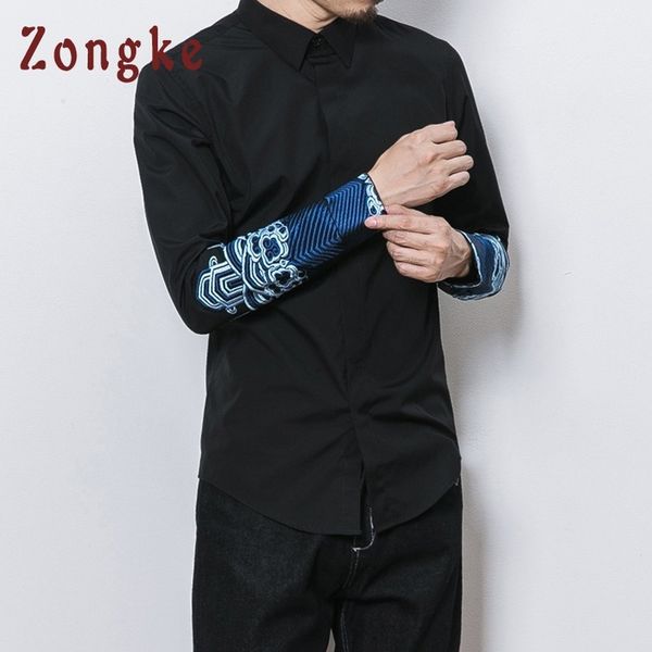 

men s casual shirts zongke chinese style embroidery long sleeve slim fit streetwear man clothes 220901, White;black