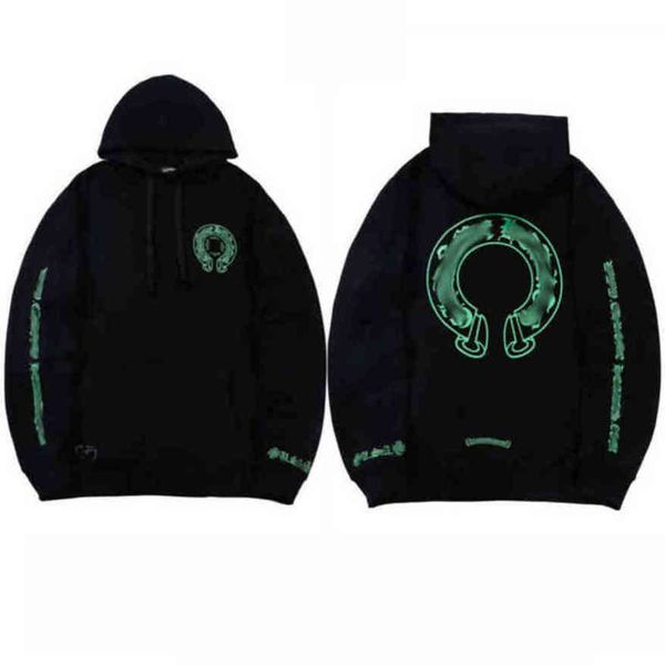 

classic luxury men's sweatshirts ch brand fashion hoodies men woman designer horseshoe cross pullover hooded zipper sweater loose jacke, Black