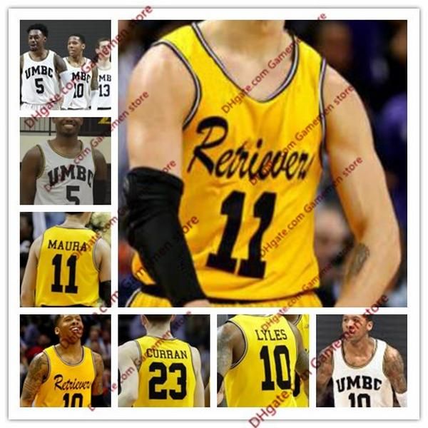 

men jersey kj maura ncaa umbc retrievers david park jairus lyles 13 joe sherburne 5 jourdan grant horvath gold white stitched college basket, Black