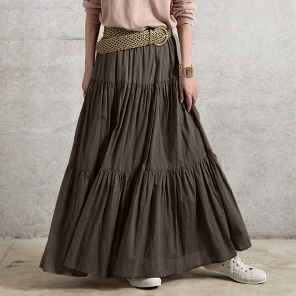 

skirts autumn summer long vintage women's ruffles skirt spring solid casual loose elastic waist oversize female bottoms 220901, Black