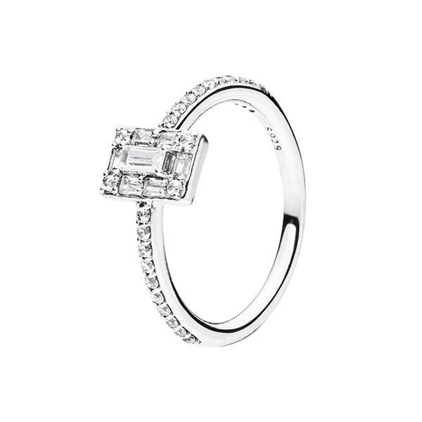 

sparkling square halo ring womens 925 sterling silver wedding jewelry for pandora rose gold girlfriend gift rings with original box set, Slivery;golden