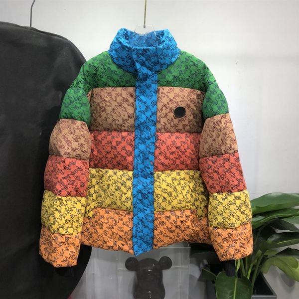 

famous luxury man down jackets canada north winter coat loose-fitting bread contrast rainbow full patchwork print suit comfortable warm308c, Black