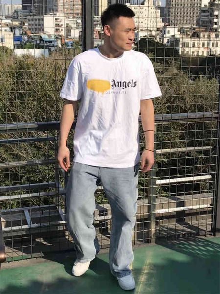 

t shirt palm palmangel city limited spray painting graffiti letter printing men's and women's short sleeve t-shirts casual fashion, White;black