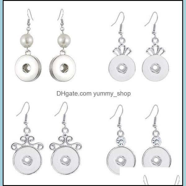 

charm 18mm snap earrings vintage sier crystal pearl crown button drop jewelry for women party gift delivery 2021 dhseller2010 dhght, Golden