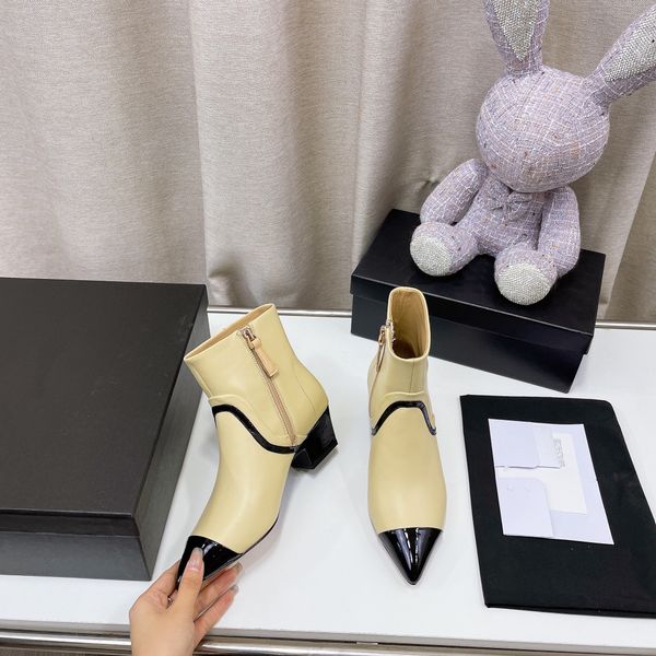 

2022 new autumn and winter short boots pointed leather fashion show middle heel euro 34-40 us 4-9, Black