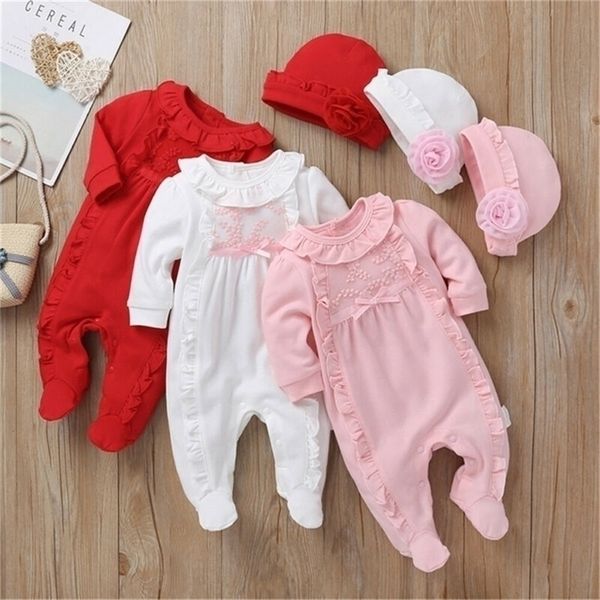 

clothing sets autumn winter baby long sleeve jumpsuit girl romperhat cotton toddler infant rompers kids jumpsuits 220830, White