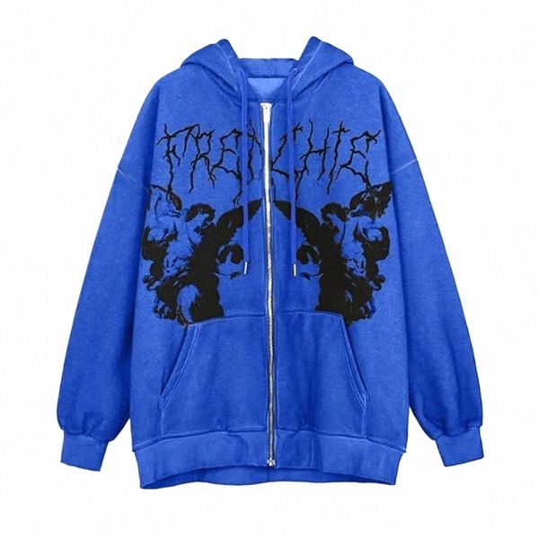 

women's hoodies & sweatshirts women's hoodies & sweatshirts 2021 women hip hop streetwear y2k jacket angel dark print coat goth ha, Black