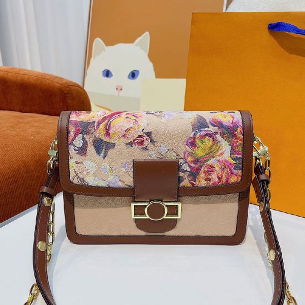 

dauphine flower crossbody bags loop shoulder bag 5a chains women handbag flap leather wallet floral letters adjustable strap purse