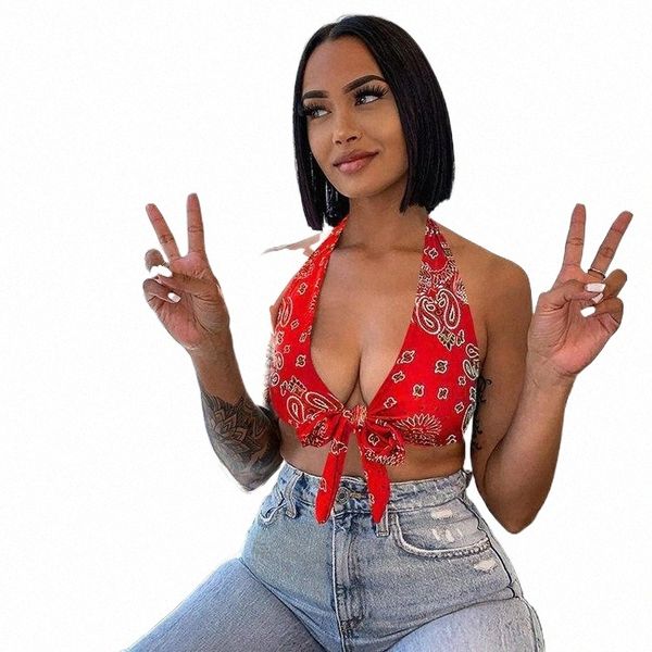 

women's tanks & camis women's tanks & camis puloru paisley print tie knot camisole women deep v halter crop tank summer party clu, White