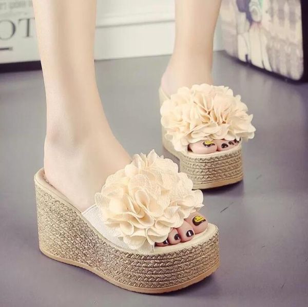 

2023 designer women slippers sandals womens summer fashion wear waterproof platform slope heel cool drag thick bottom high seels muffin bott, Black