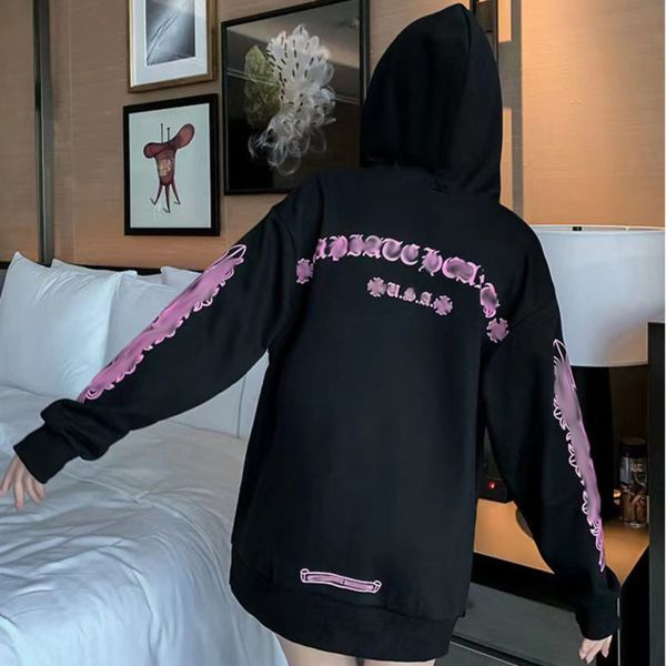 

fashion luxury men's sweatshirts classic ch zipper hoodies women men loose pullover hooded designer horseshoe sanskrit hoodie sweater j, Black