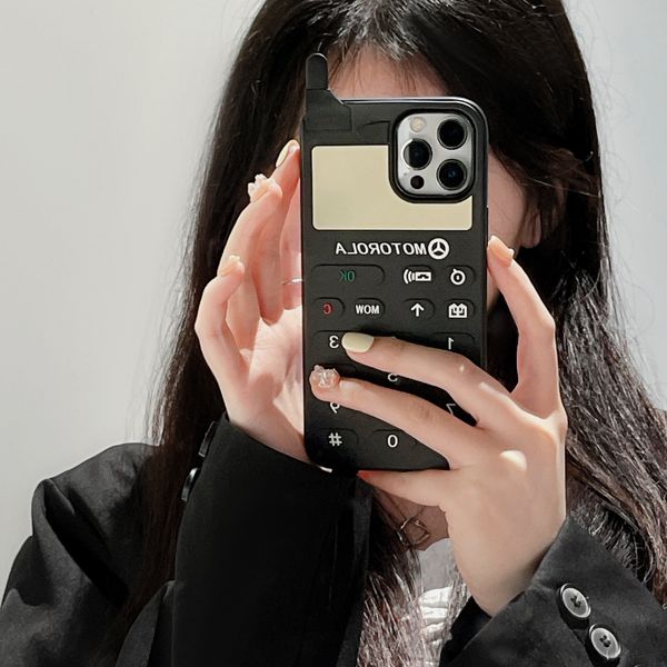

cute 3d retro phone cases shaped soft silicone black phone cover for iphone 14 11 12 13 pro max x xs 7 8 plus shockproof back