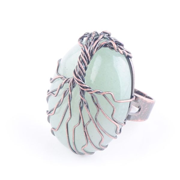 

natural stone aventurine bead antique rings for women finger jewelry wire wrapped tree of life adjustable ring x3058, Golden;silver