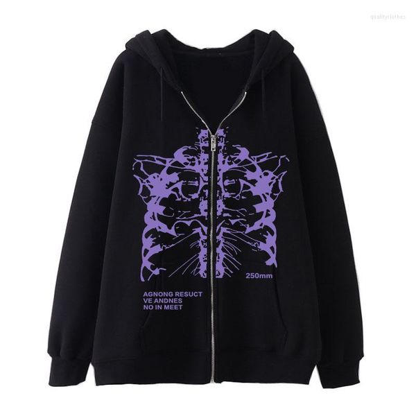 

men's hoodies dark black gothic clothing zipper sweater skeleton hoodie high street trendy conjuntos de hombre y2k masculino plus size