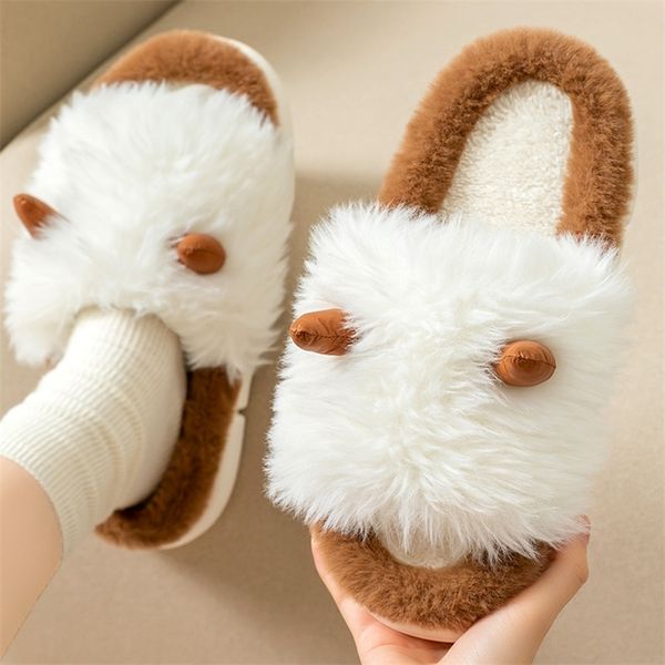 

slippers cute sheep plush women fur indoor home thick bottom non-slip cotton to keep warm winter 220901, Black
