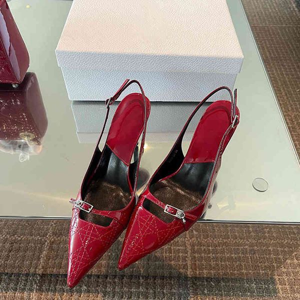 

dress shoes d family carved red patent leather high heels french style fashionable and versatile one line buckle baotou sandals, Black