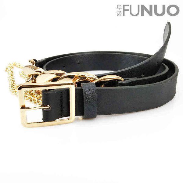 

belts fashionable and personalized women's pu leather chain splicing belt trendy decorative jeans alloy needle buckle, Black;brown