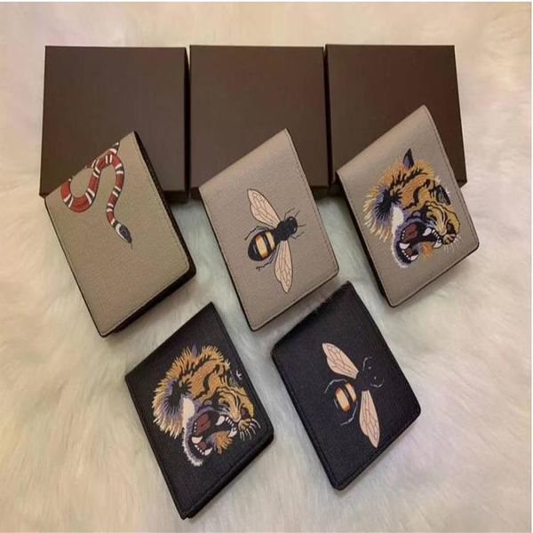 

2020 goo quality men designer animal short wallet leather black snake tiger bee wallets women long style purse wallet card holders236f, Red;black