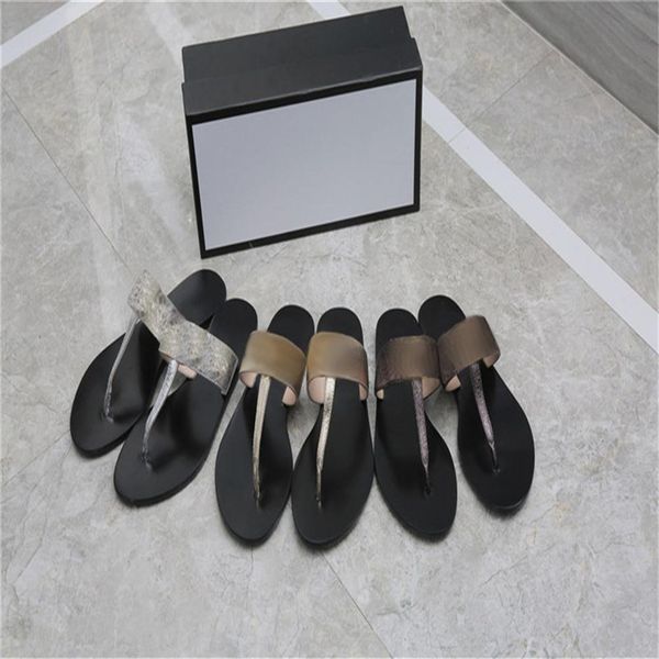 

2021 designer slippers summer leather women flip flops double metal black white brown sandals lady slipper men beach slides with box237r
