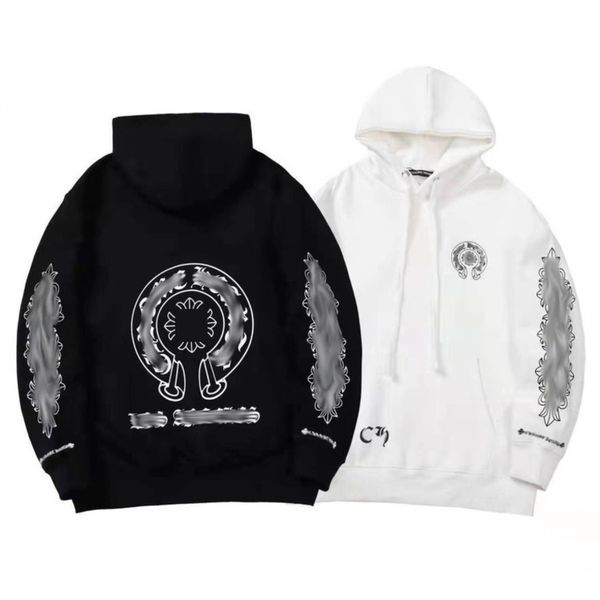 

men's classic luxury sweatshirts brand ch designer hoodie fashion men women horseshoe loose zipper jacket pullover hooded coat sweater, Black