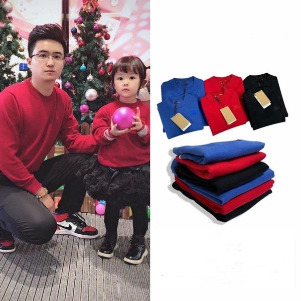 

designer famliy matching outfits kids knitted sweater pullover girls boys round collar long sleeve jumper christmas mommy and me clothes q82, Blue