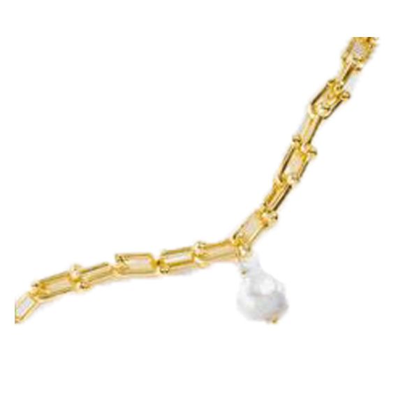 

2022 new pendant necklaces european and american jewelry baroque pearl necklace gold chunky chain sweater chain women's design sense ve, Silver