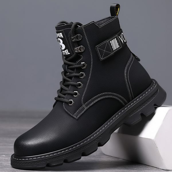 

martin boots autumn brown 2022 lightweight breathable hand sewn leather wear-resistant anti slip soft bottom zipper work shoes for men, Black