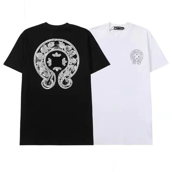 

mens fashion summer t shirts horseshoe flower tees ch brand man cross t-shirts sanskrit letter designer tshirts luxury boy hip hop sweater w, White;black