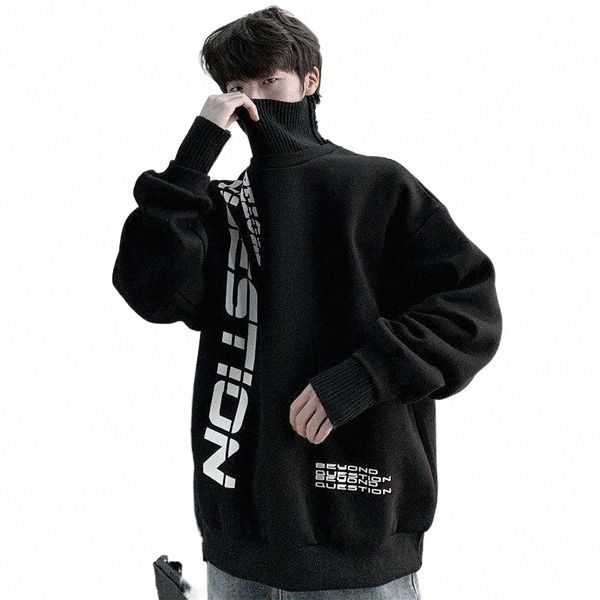 

men's sweaters men's sweaters korean loose pullover for men women hong kong style letter printing plus velvet stitching sweater hi, White;black