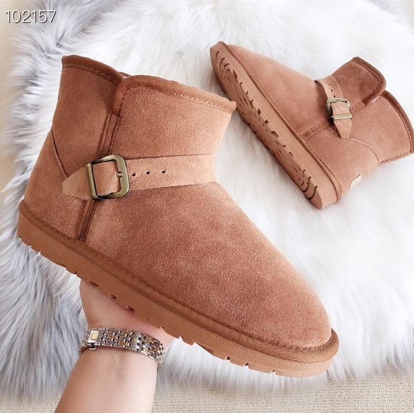 

2022 aus short mini women ankle snow boots fashion outdoor warm plush boot casual shoes man womens genuine leather booties multiple colour e, Black
