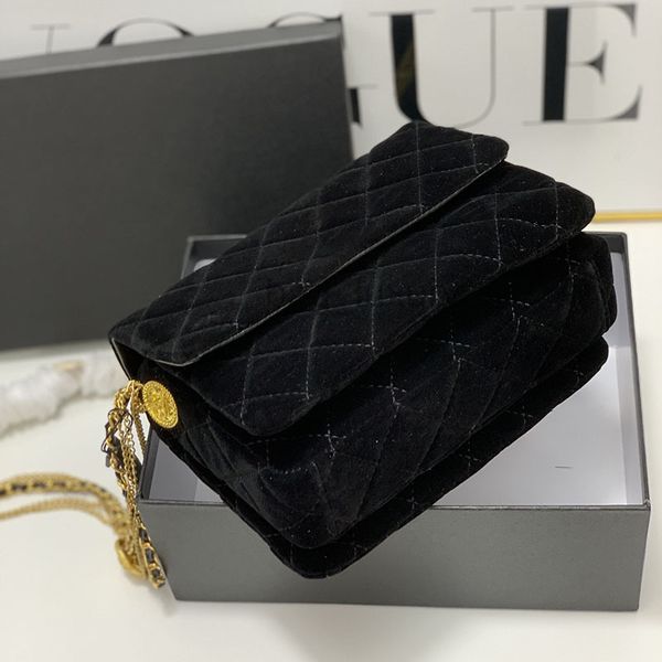 

2023 early ss fall winter classic mini flap velvet coin quilted bags gold metal hardware matelasse chain crossbody shoulder multi p