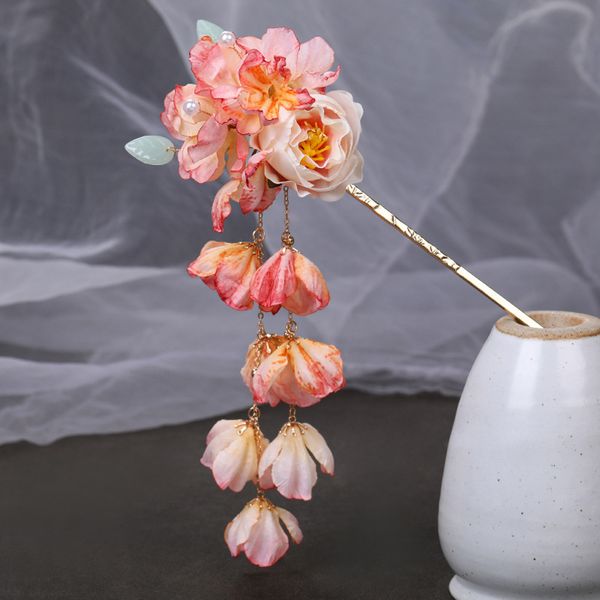 

flower hairpin ancient hanfu headdress tassel step perm flower hairpins retro head chinese style ancient costume accessories women, Golden;silver