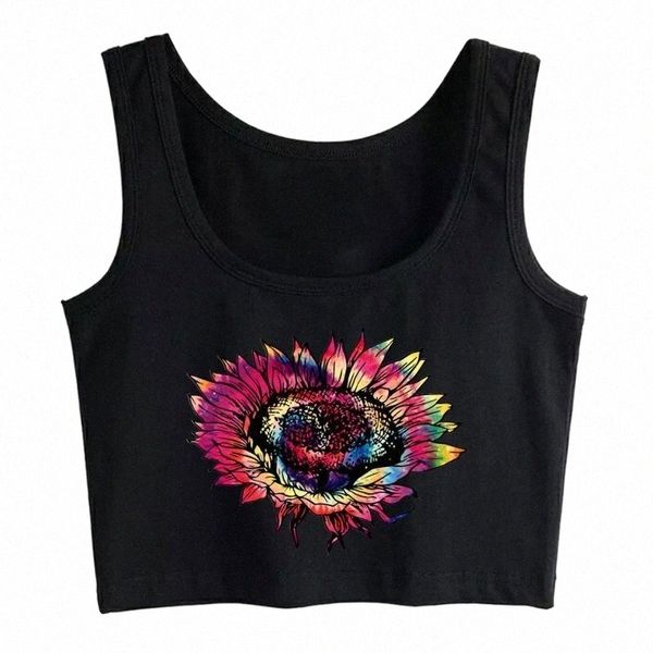 

women's tanks & camis women's tanks & camis boho crop tie dye sunflower casual black cotton y2k womens blusas mujer de moda 2022, White
