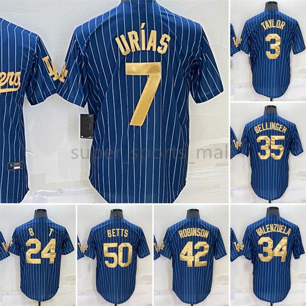 

2022 new baseball jersey 7 julio urias 42 jackie robinson 34 fernando valenzuela 50 mookie betts 35 cody bellinger 3 chris taylor #24 stitch, Blue;black