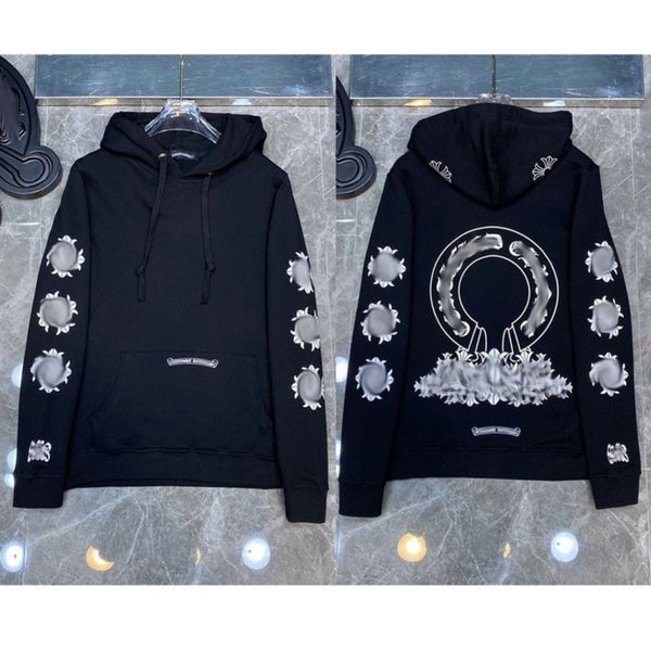 

classic luxury men's sweatshirts ch designer hoodie fashion men women horseshoe sanskrit loose zipper jacket pullover hooded coat swea, Black