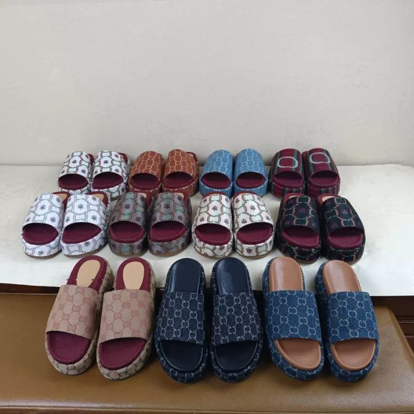 

luxury brand sandals men's ladies slippers muffin bottom one-word slippers thick sole heightened couple slippers, Black