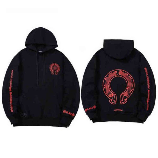 

men's classic luxury sweatshirts brand ch designer hoodie fashion men women horseshoe loose zipper jacket pullover hooded coat sweater, Black