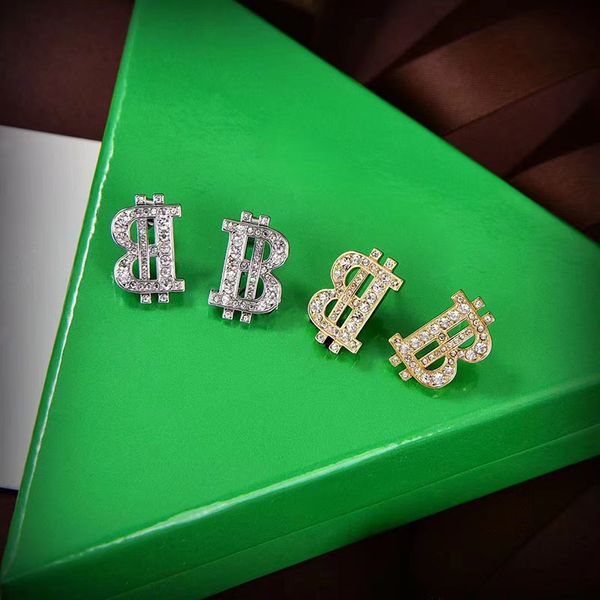 

2022 b v brand luxury stud earrings 18k gold geometry elegant ol shining crystal stone letters designer earring ear rings necklaces wedding, Golden;silver